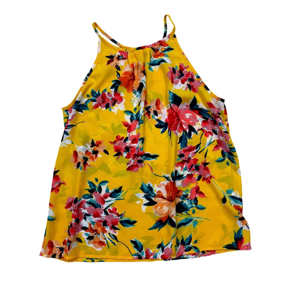 Papermoon Womens Floral Halter Neck Tank Top Yellow Red Sleeveless Blouse Size M